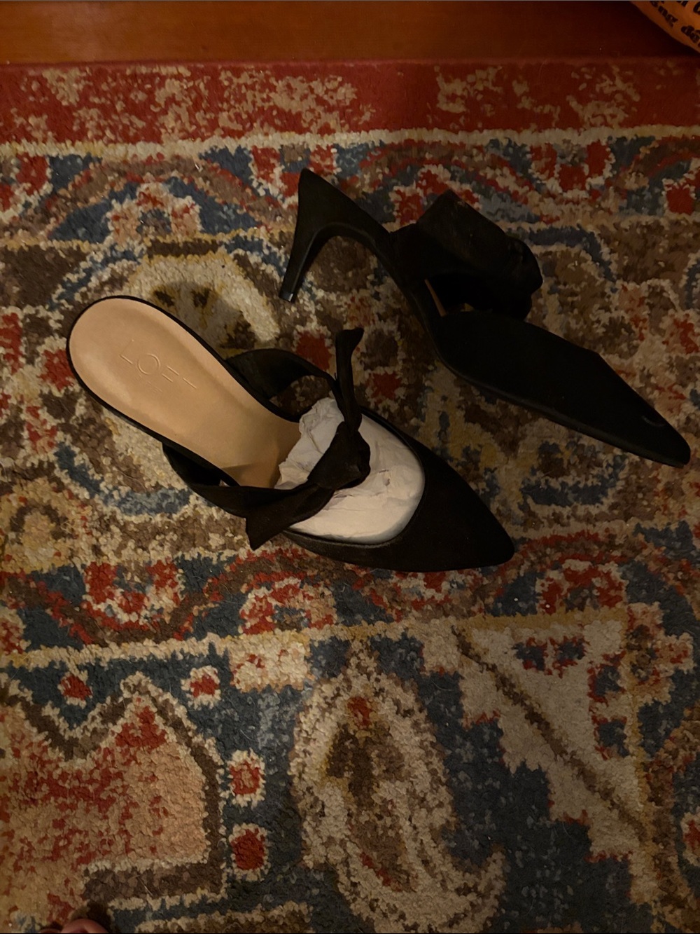 LOFT Black Pointed Knot Mules